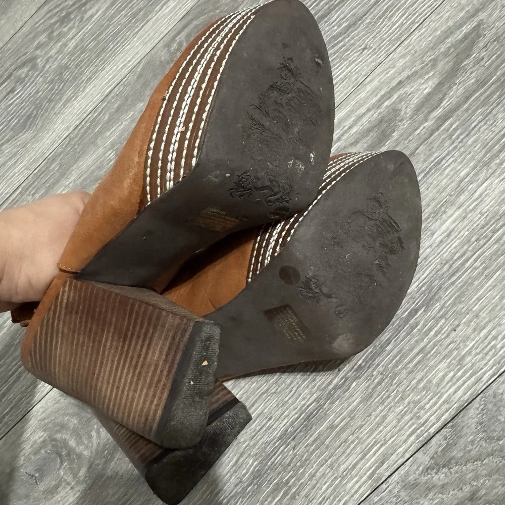 Lucky Brand Women's Brown Leather Heels Sz 8.5M Chunky Y2K Slingback Platform - Picture 8 of 13